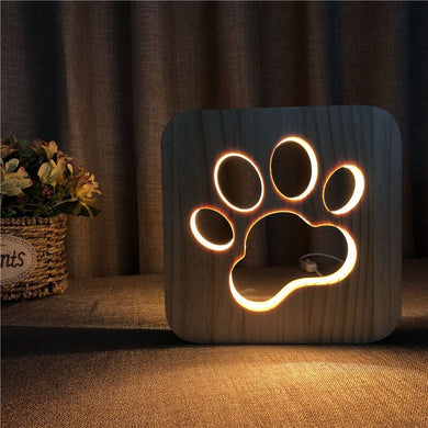 Wooden Dog Paw Cat Animal Night Light Year Gift