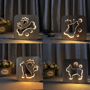 Wooden Dog Paw Cat Animal Night Light Year Gift