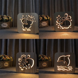 Wooden Dog Paw Cat Animal Night Light Year Gift