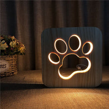 Load image into Gallery viewer, Wooden Dog Paw Cat Animal Night Light Year Gift