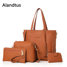 Load image into Gallery viewer, Alandtus Set 4 Pcs PU Leather Women Bags Casual Handbags Vintage Shoulder Bag Large Capacity Wallet Solid Color Card Holder