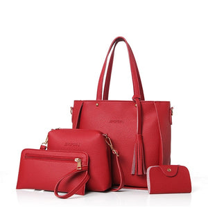 Alandtus Set 4 Pcs PU Leather Women Bags Casual Handbags Vintage Shoulder Bag Large Capacity Wallet Solid Color Card Holder