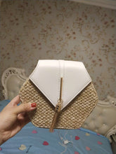 Load image into Gallery viewer, Hexagon Mulit Style Straw+leather Handbag