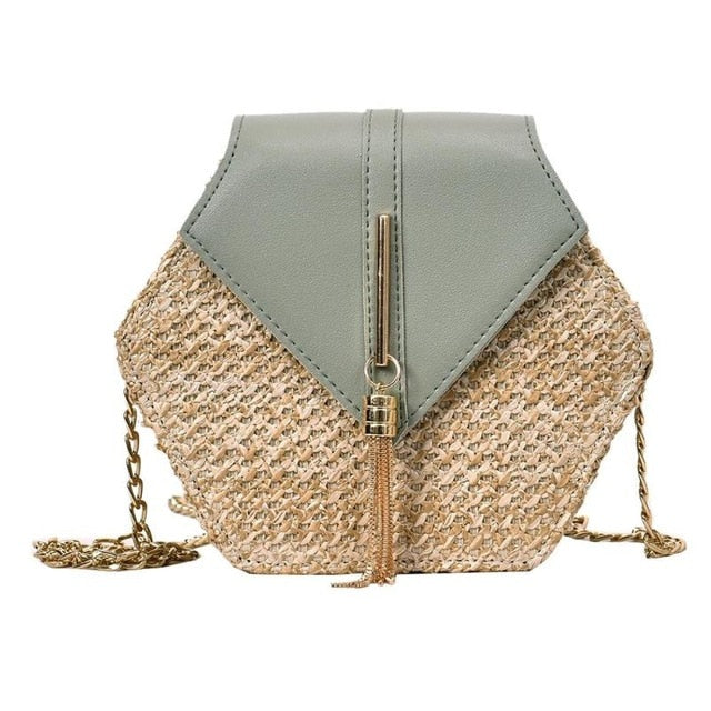 New Fashion Hexagon Mulit Style Straw+pu Bag