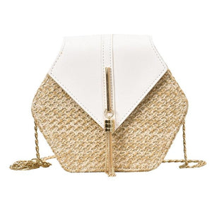 New Fashion Hexagon Mulit Style Straw+pu Bag