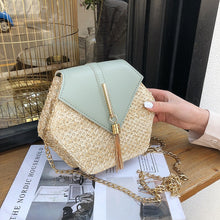 Load image into Gallery viewer, Hexagon Mulit Style Straw+leather Handbag