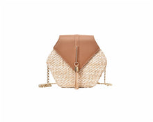 Load image into Gallery viewer, Hexagon Mulit Style Straw+leather Handbag