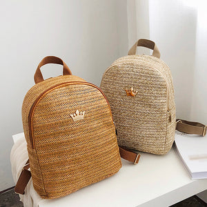 Women  Backpack School Rattan Bag